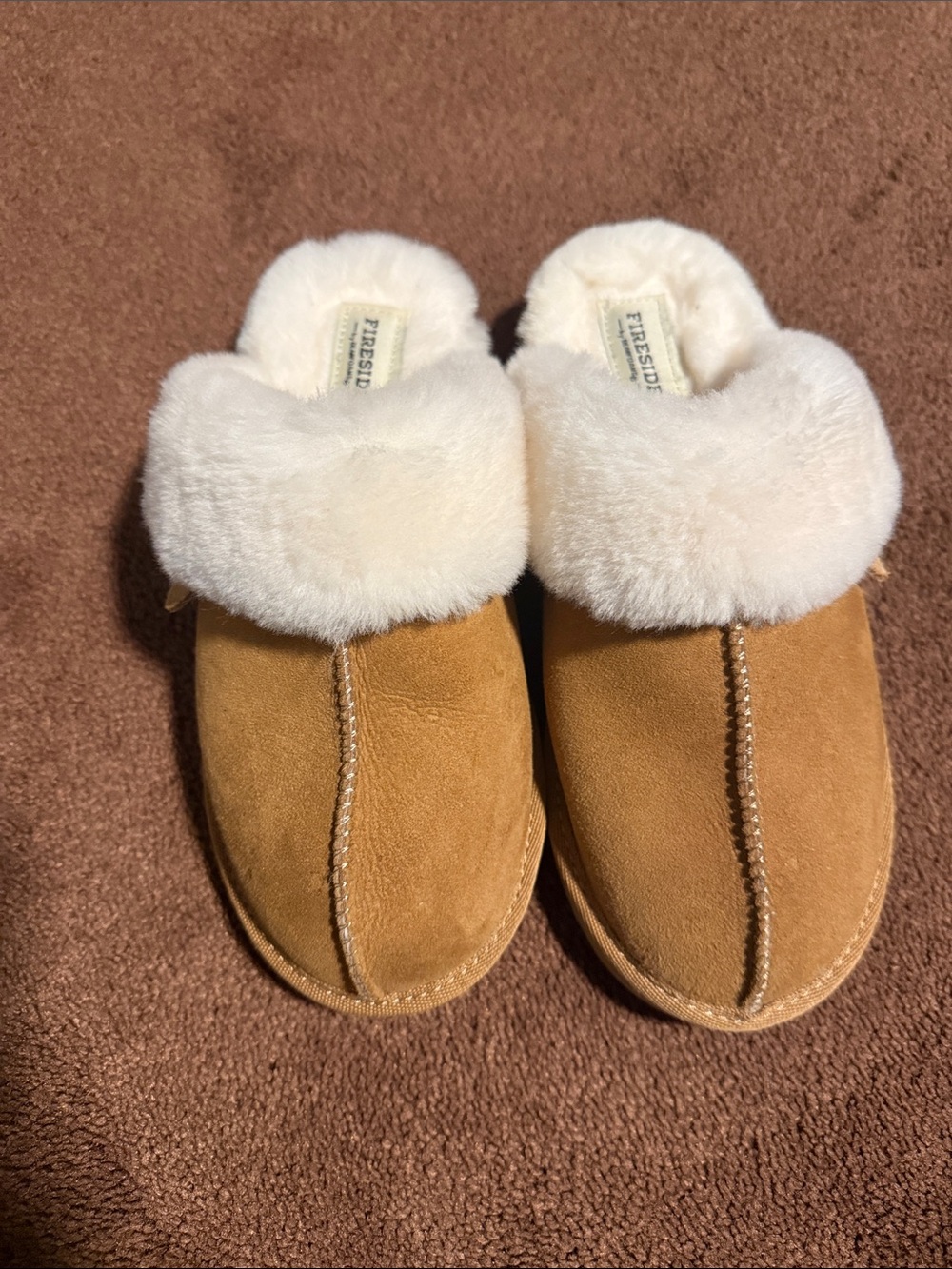 dearfoams fireside Tan Suede Shearling-Lined Slip-On Slippers